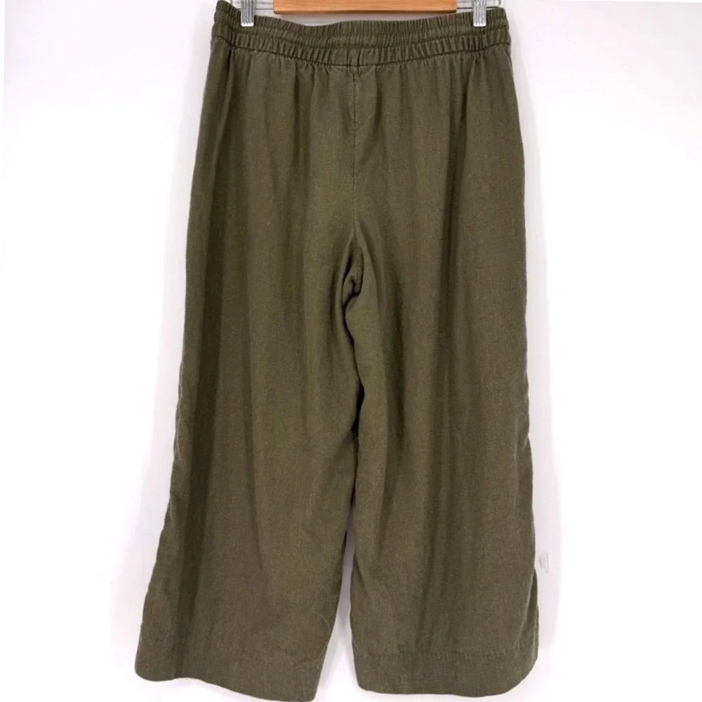 Banana Republic Womens Olive Green Linen Blend Wide Leg‎ Crop Natural Fiber S